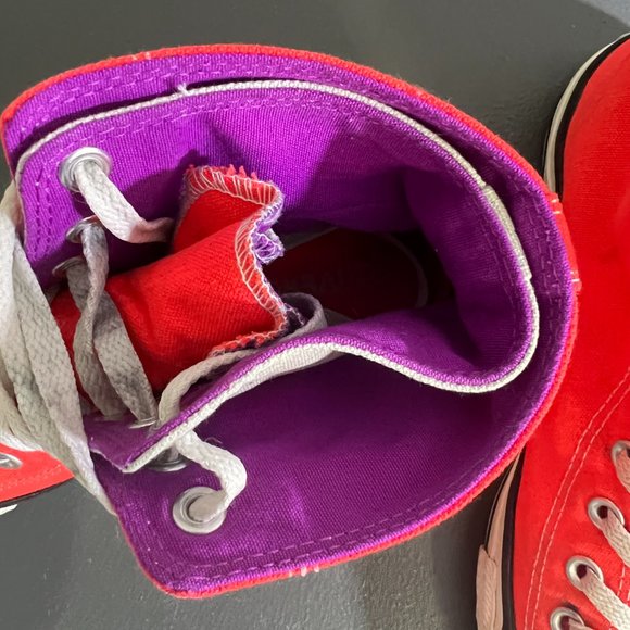 CONVERSE Neon Pink Purple Double‎ Tongue High Top Sneakers (9) - Picture 6 of 10